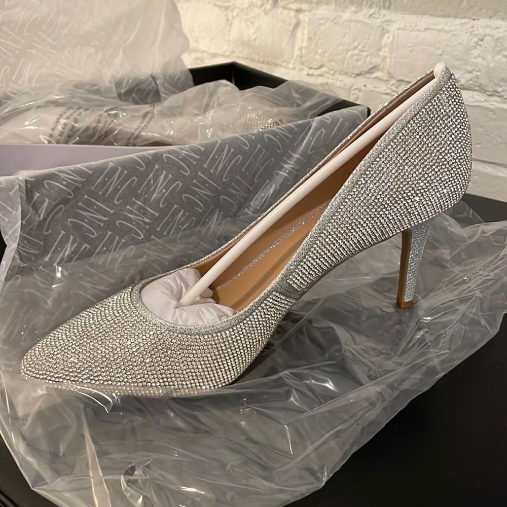INC silver crystal heels